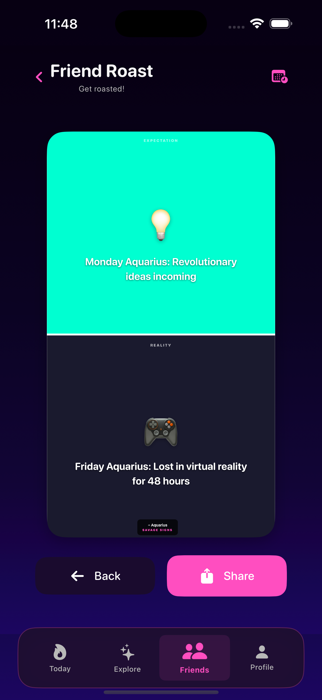 Savage Signs roast summary view